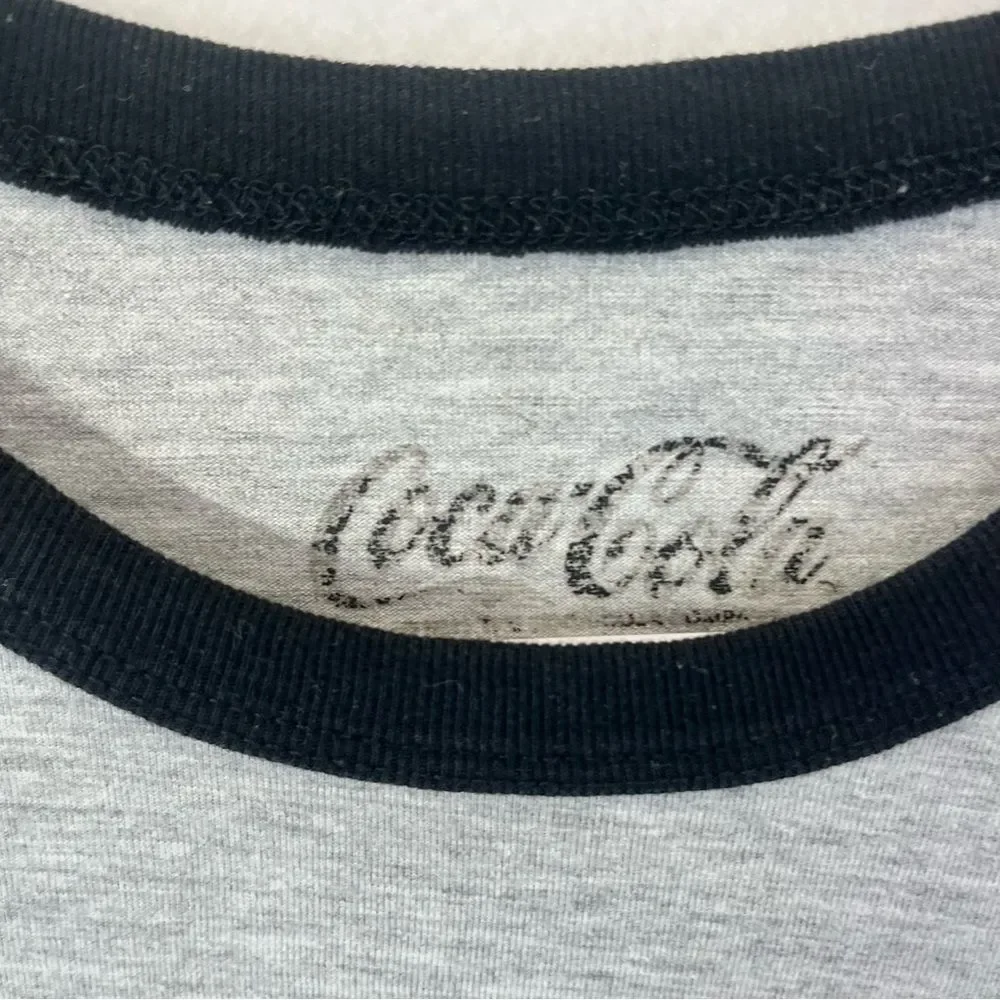 Coca Cola Ringer Unisex T-Shirt Medium Grey/Black Vintage Style Enjoy Coca-Cola
